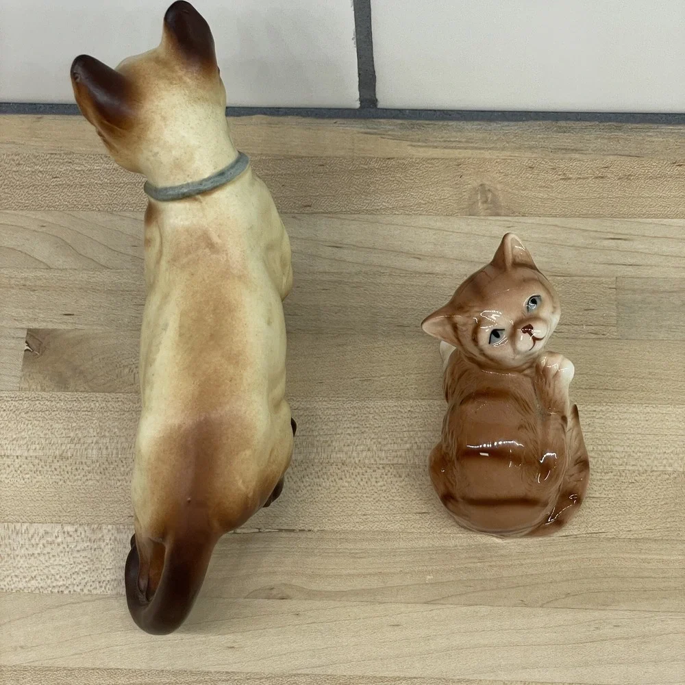 Vintage Cat Lot Of 2 MCM Porcelain Siamese Cat 